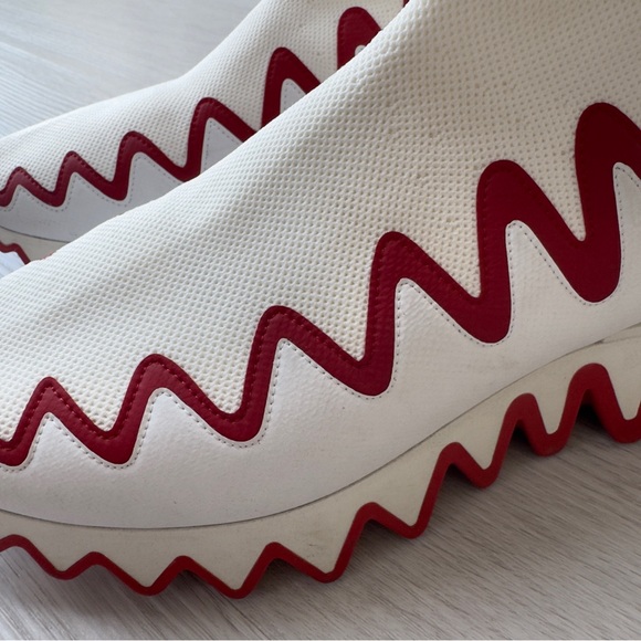 Women’s Christian Louboutin White and Red Loubishark High-Top Sneakers - Picture 11 of 15